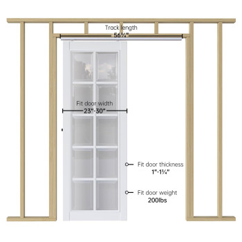 Easelife 5Ft60In Sliding Pocket Door Hardware Kit Commercial Grade Aluminum Box Rail Kit Slide Smoothly Quietly Easy Install No