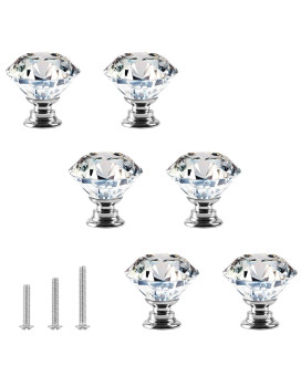 Octinpris 6Pcs 30Mm Crystal Glass Knobs Door Drawer Wardrobe Pull Knob Diamond Shaped Handles For Cupboard Cabinet Dresser In