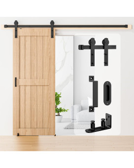 Signstek 5Ft Sliding Barn Door Hardware Kit Heavy Duty With Door Hook Adjustable Floor Guide And 2 Handles Easy To Install Sm