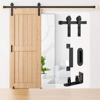 Signstek 5Ft Sliding Barn Door Hardware Kit Heavy Duty With Door Hook Adjustable Floor Guide And 2 Handles Easy To Install Sm