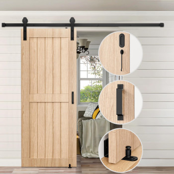 Signstek 5Ft Sliding Barn Door Hardware Kit Heavy Duty With Door Hook Adjustable Floor Guide And 2 Handles Easy To Install Sm