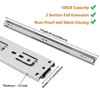 Lontan 10 Pair 20 Inch Drawer Slides Side Mount Drawer Slides3Section Silver Full Extension Ball Bearing Metal Cabinet Drawer