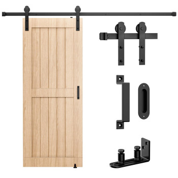 Signstek 8Ft Sliding Barn Door Hardware Kit Heavy Duty With Door Hook Adjustable Floor Guide And 2 Handles Easy To Install Sm