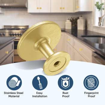 Ticonn 30Pk Cabinet Pull Knobs Round Drawer Knobs 114 Diameter Kitchen Cabinet Hardware Brass