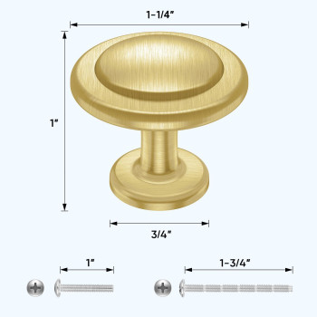 Ticonn 30Pk Cabinet Pull Knobs Round Drawer Knobs 114 Diameter Kitchen Cabinet Hardware Brass