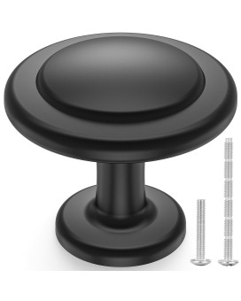 Ticonn 40Pk Cabinet Pull Knobs Round Drawer Knobs 114 Diameter Kitchen Cabinet Hardware Matte Black