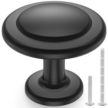 Ticonn 40Pk Cabinet Pull Knobs Round Drawer Knobs 114 Diameter Kitchen Cabinet Hardware Matte Black