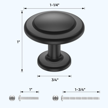 Ticonn 40Pk Cabinet Pull Knobs Round Drawer Knobs 114 Diameter Kitchen Cabinet Hardware Matte Black