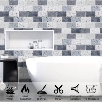 Urcolor 10Sheet Backsplash Tile For Kitchen Peel And Stick 12X12 Self Adhesive Wall Tiles On Back Splashes For Bathroom Gra