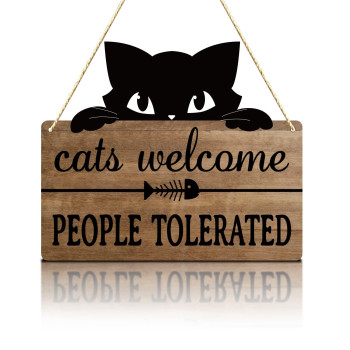 Cats Welcome People Tolerated Cat Lover Gifts For Women Cat Gift For Pet Shop Home Decor Cat Mom Pvc Hanging Cat Wall D Cor