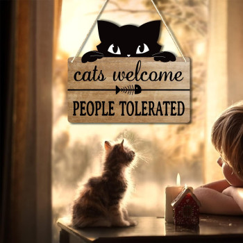 Cats Welcome People Tolerated Cat Lover Gifts For Women Cat Gift For Pet Shop Home Decor Cat Mom Pvc Hanging Cat Wall D Cor