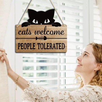 Cats Welcome People Tolerated Cat Lover Gifts For Women Cat Gift For Pet Shop Home Decor Cat Mom Pvc Hanging Cat Wall D Cor