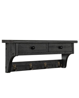 Emfogo Wood Coat Hooks Wall Mounted Rustic Style With 4 Hooks Shelf For Entryway Mudroom Bedroom Kitchen Bathroom Black