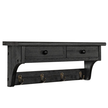 Emfogo Wood Coat Hooks Wall Mounted Rustic Style With 4 Hooks Shelf For Entryway Mudroom Bedroom Kitchen Bathroom Black