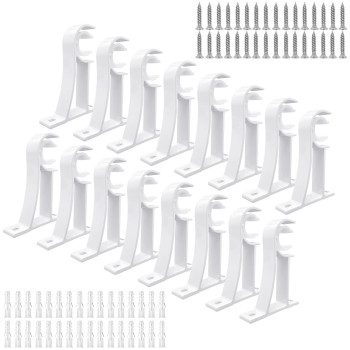 Kolako Curtain Rod Holder Heavy Duty Curtain Rod Hooks 16 Pcs White Curtain Rod Bracket Single Drapery Rod Support Wall Brackets