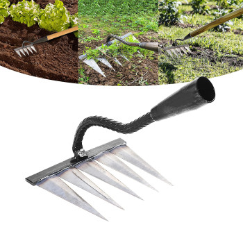 Garden Rake Gardening Tools Heavy Duty Rake With 5 Metal Tines Sharp Durable Garden Weeding Tools All Steel Hardened Hoe Garde