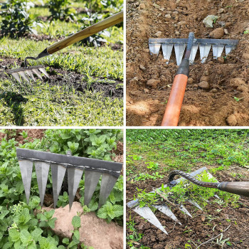 Garden Rake Gardening Tools Heavy Duty Rake With 5 Metal Tines Sharp Durable Garden Weeding Tools All Steel Hardened Hoe Garde