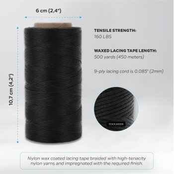 Toolsside 9Ply Black 2Mm Waxed Twine 1500 Feet500 Yard Wax Lacing Cord Nylon 210D Polyester 160 Lbs Tensile Strength Black