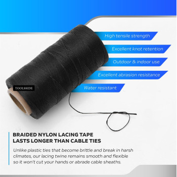 Toolsside 9Ply Black 2Mm Waxed Twine 1500 Feet500 Yard Wax Lacing Cord Nylon 210D Polyester 160 Lbs Tensile Strength Black