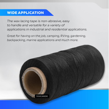 Toolsside 9Ply Black 2Mm Waxed Twine 1500 Feet500 Yard Wax Lacing Cord Nylon 210D Polyester 160 Lbs Tensile Strength Black