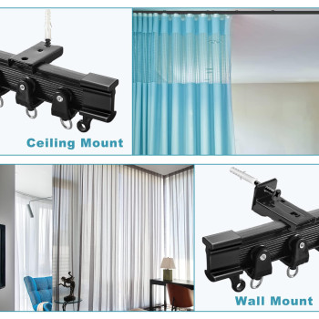 Kolako Ceiling Curtain Track 10Ft Flexible Bendable Curtain Track Ceiling Wall Mount Black Curved Heavy Duty Rv Sliding Curtain