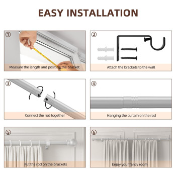 Smodbrodre Curtain Rods For Window 32 To 62 Nickel 58 Inch Splicing Curtain Rods Single Window Curtain Rod Set With Brackets