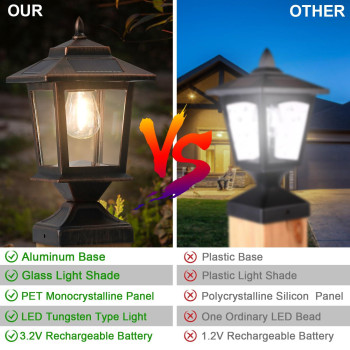 Solar Post Cap Lights Waterproof Solar Outdoor Light For 4X4 Wooden Posts Solar Lights With Glass Shade For Deck Fence Patio Po