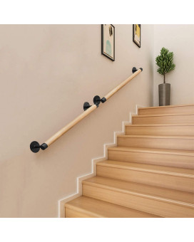 Purife 2Ft Wood Indoor Stair Railing Wood Handrail Ws Black Sturdy Metal Brackets Banister Railing For Stairs Wood Safety Gr