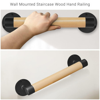 Purife 1Ft Wood Handrail For Indoor Stairs Wood Staircase Handrail Ws Black Sturdy Metal Brackets Stair Banister Rrailing Woo