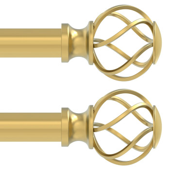 Voiiy 2 Pack Curtain Rods For Windows 18 To 45 Inch15375 Feet 34 Diameter Gold Drapery Rods With Twisted Cage Finials Si