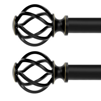 Voiiy 2 Pack Curtain Rods For Windows 48 To 84 Inch47 Feet 34 Diameter Black Drapery Rods With Twisted Cage Finials Size3