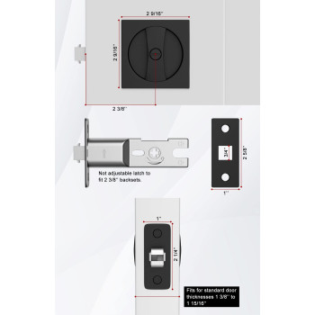 Goldenwarm Bedbath Pocket Door Lock Matte Black Contemporary Privacy Square Pocket Door Hardware238 Backset Black Flush