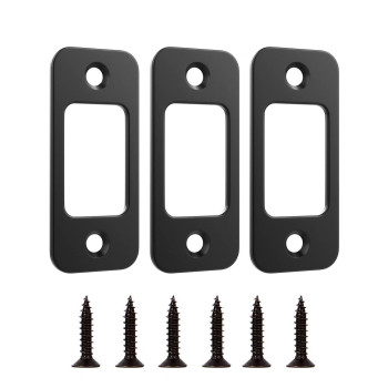 Deadbolt Strike Plate Door Backplate 1 X 214 Round Corner Matte Black With Screws 138 3 Pack