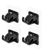 4Pcs No Drill Curtain Rod Brackets No Drilling Curtain Rod Holders Self Adhesive Curtain Rod Hooks Nail Free Adjustable Curtain