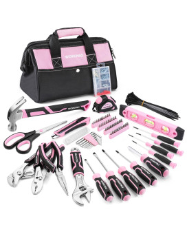 Workpro Pink Tool Set 277 Pcs Apartment Essentials Hand Tool Bag Set With 13Inch Wide Mouth Open Storage Bag Portable Home To