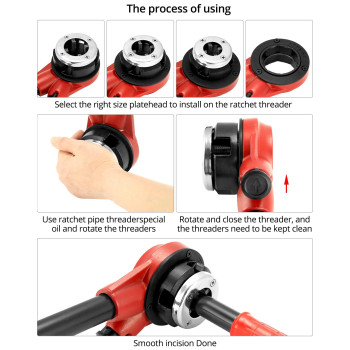 Qwork Pipe Threader Ratchet Kit 3 Die Ratcheting Pipe Threading Tool Set 12 34 1 Portable Cast Iron Pipe Threading S