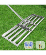 Dremmt Lawn Leveling Rake 35X10 Inch Professionalgrade Lawn Leveler Tool With Stainless Steel Handle Rakes For Lawns Heavy D