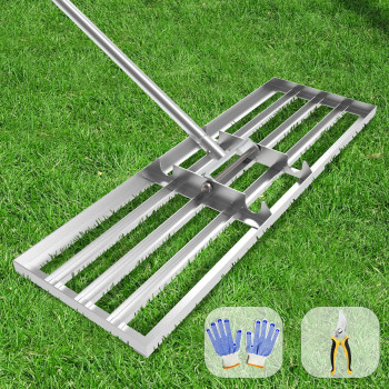 Dremmt Lawn Leveling Rake 35X10 Inch Professionalgrade Lawn Leveler Tool With Stainless Steel Handle Rakes For Lawns Heavy D