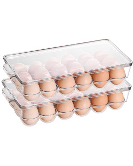 Sooyee 2 Pack Egg Holder For Refrigerator Plastic Egg Storage Container For Refrigerator Fridge Egg Organizer Clear Refrigera