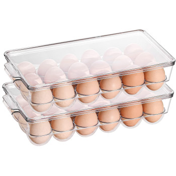 Sooyee 2 Pack Egg Holder For Refrigerator Plastic Egg Storage Container For Refrigerator Fridge Egg Organizer Clear Refrigera