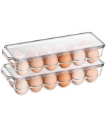 Sooyee 2 Pack Egg Holder For Refrigerator Plastic Egg Storage Container For Refrigerator Fridge Egg Organizer Clear Refrigera