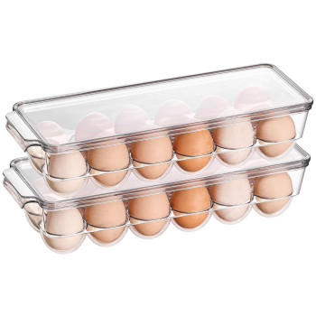 Sooyee 2 Pack Egg Holder For Refrigerator Plastic Egg Storage Container For Refrigerator Fridge Egg Organizer Clear Refrigera