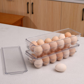 Sooyee 2 Pack Egg Holder For Refrigerator Plastic Egg Storage Container For Refrigerator Fridge Egg Organizer Clear Refrigera