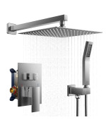 Forious Shower Faucet Set Brushed Nickel 10 Inch Shower System With Solid Brass Pressure Balanced Valve Rainfall Shower Head A