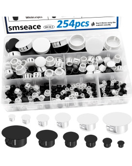 Smseace 254Pcs Plastic Plugs 6Sizes Plastic Hole Plug For Round Holes 1Inch 12Inch 38Inch 516Inch 14Inch 15Inch Black Whi