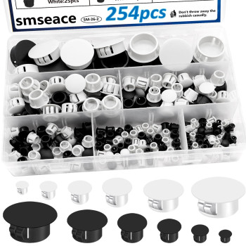 Smseace 254Pcs Plastic Plugs 6Sizes Plastic Hole Plug For Round Holes 1Inch 12Inch 38Inch 516Inch 14Inch 15Inch Black Whi