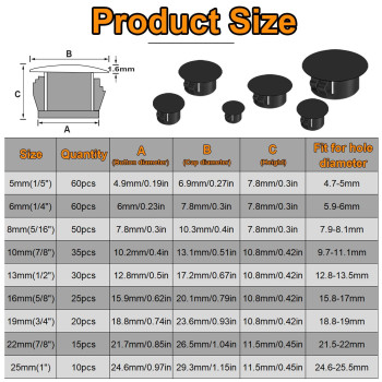 Smseace 305Pcs Plastic Plugs 9Sizes Plastic Hole Plug For Round Holes 1Inch 78Inch 34Inch 58Inch 12Inch 38Inch 516Inch 1