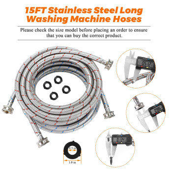 15Ft Long Washing Machine Hoses Upgrade By Blutoget Braided Stainless Steel Washer Hoses Hot And Cold Water Lines 34 Stand