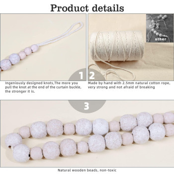 Hion 6 Pcs Boho Curtain Tiebacks Wood Beads Curtain Holdbacks Outdoor Farmhouse Tie Backs For Curtains Curtain Holders For Drape