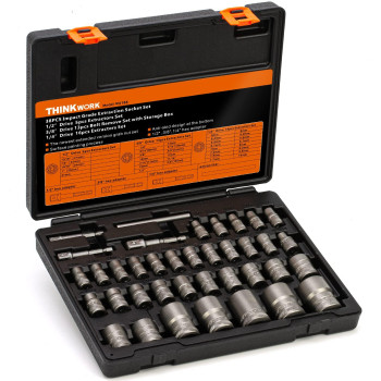 Thinkwork Bolt Extractor Set 38 Pieces Impact Bolt Nut Remover Set Stripped Lug Nut Remover Extraction Socket Set For Remov